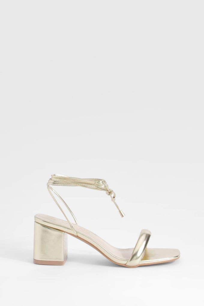 boohoo Dames Metallic Low Block Wrap Up Heels | Goud | Maat: 41