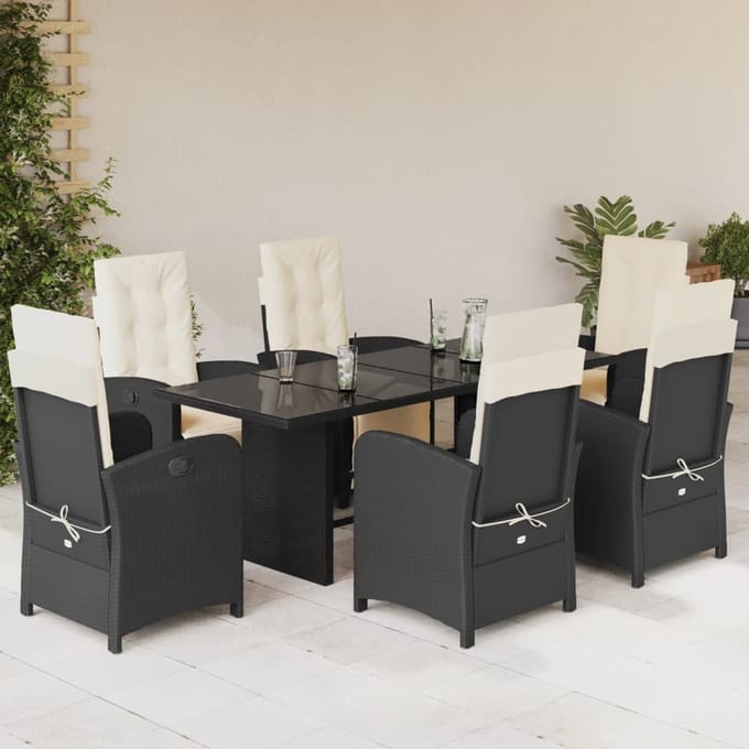 vidaXL - 7-delige - Tuinset - met - kussens - poly - rattan - zwart