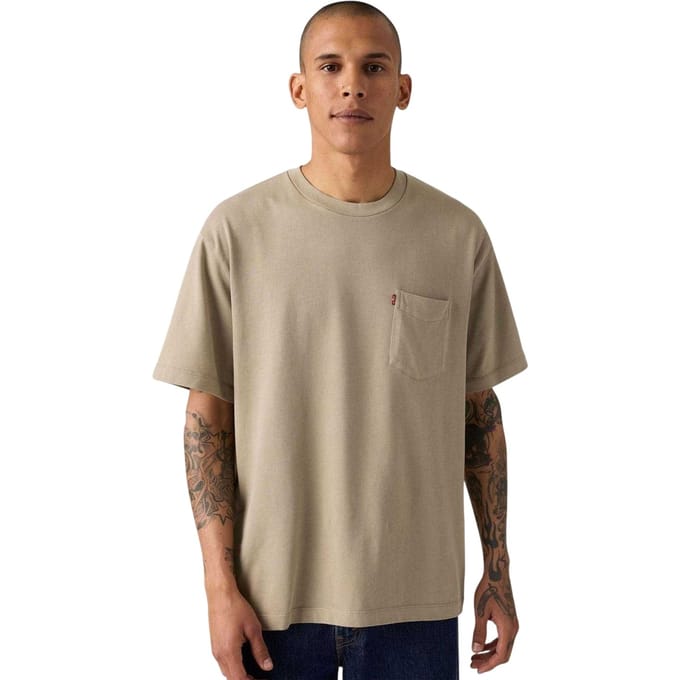 Levis Klassiek T-shirt met zak voor heren, zware kwaliteit (Khaki)