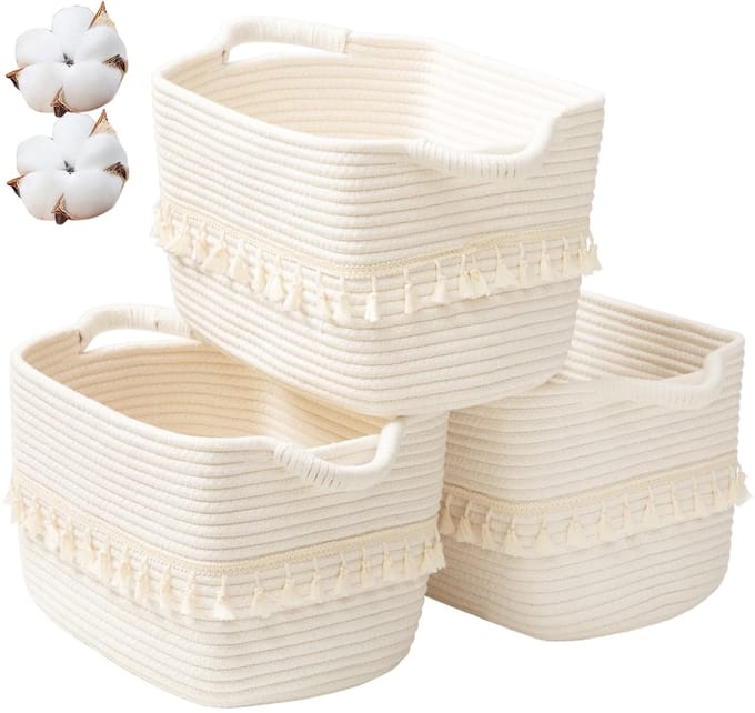 Vt Goods - Witte katoenen wasmand - Geweven kledingmanden