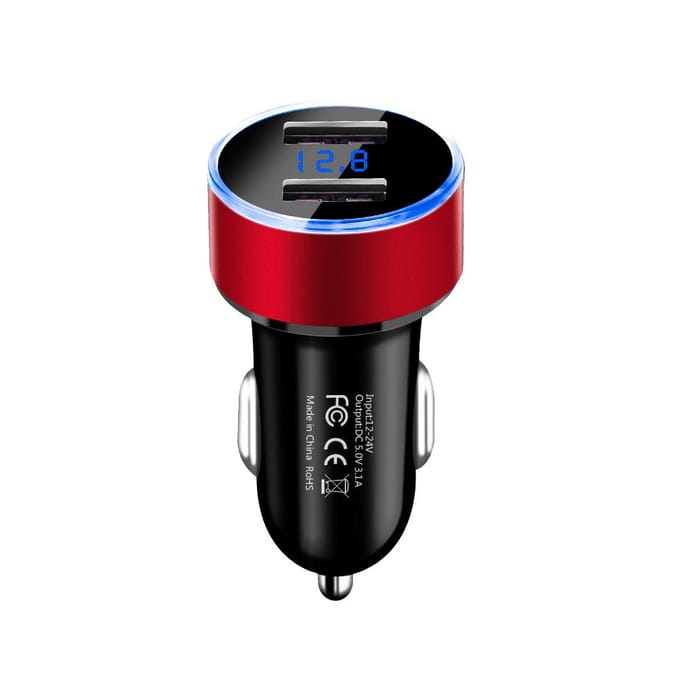 Universele 12V-24V snelle dubbele USB-autoladeradapter met LED-spanningsweergave 3,1A autotelefoonlader black