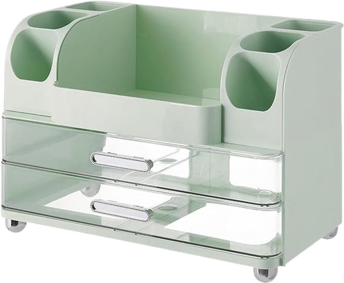 Make-up Organizer - Cosmetische Opslag - Bureau Organiseren - Meerdere Compartimenten - 28x23.3x28 cm - Groen