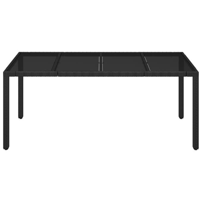 vidaXL - Tuintafel - met - glazen - blad - 190x90x75 - cm - poly - rattan - zwart