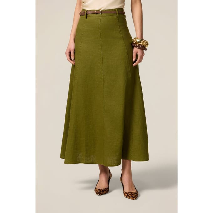 Oltre Flared Linen Skirt Green Größe: 46 | Maxiröcke Outlet | Damen | Weiß