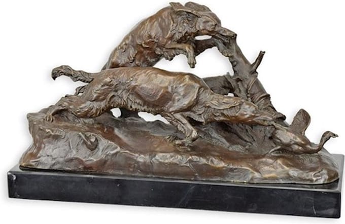 Eendenjacht - Bronzen Beeld - Kunst Sculptuur - Honden - Eenden - Brons Decoratie - 39x14x23