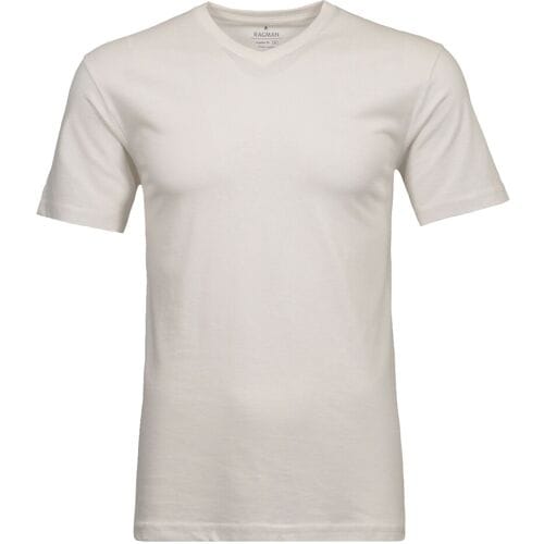 Ragman T-Shirt Uni V-Neck Single Jersey Ecru / male