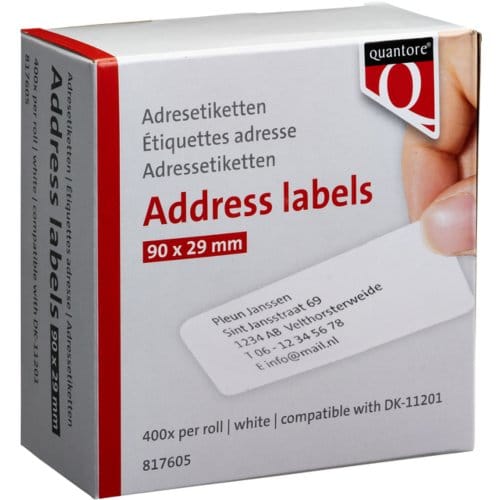 Labeletiket Quantore DK-11201 29x90mm adres wit 400 stuks