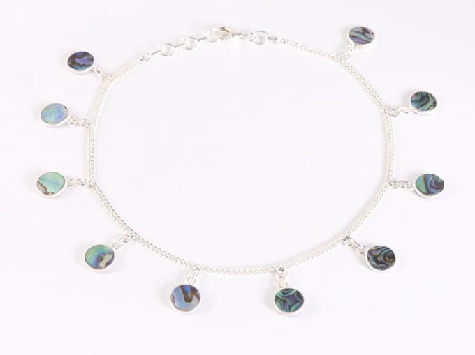 Zilveren enkelband met abalone schelp