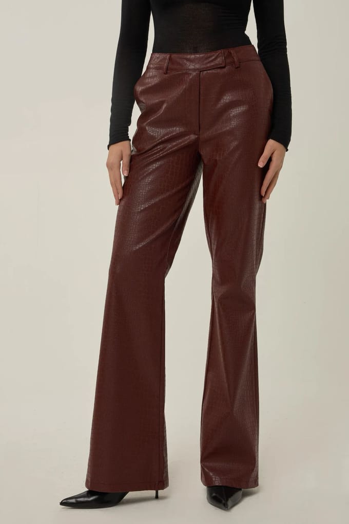 Hoge Taille Imitatie Leren Flared Broek