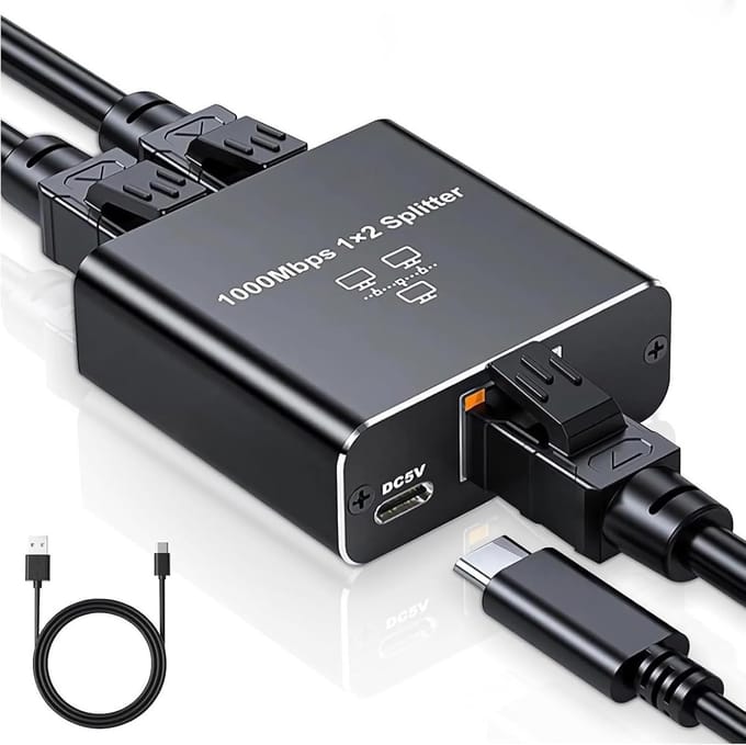 Netwerk Splitter - Ethernet Hub - Internet Verdelen - 1000Mbps Snelheid - 3 Poorten - Zwart