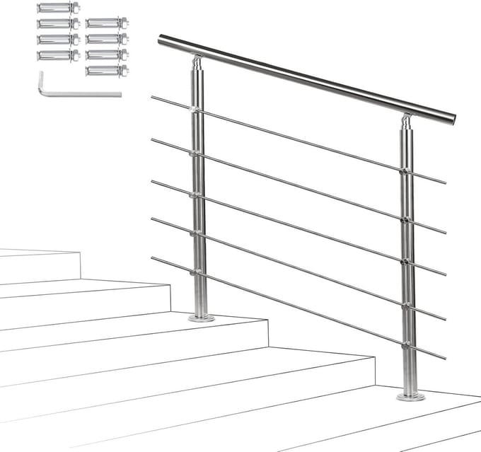 Trapleuning RVS - Steunpaal Balustrade - Veilig Traplopen - Verstelbare Hoek - 120 cm Lang - Geborsteld