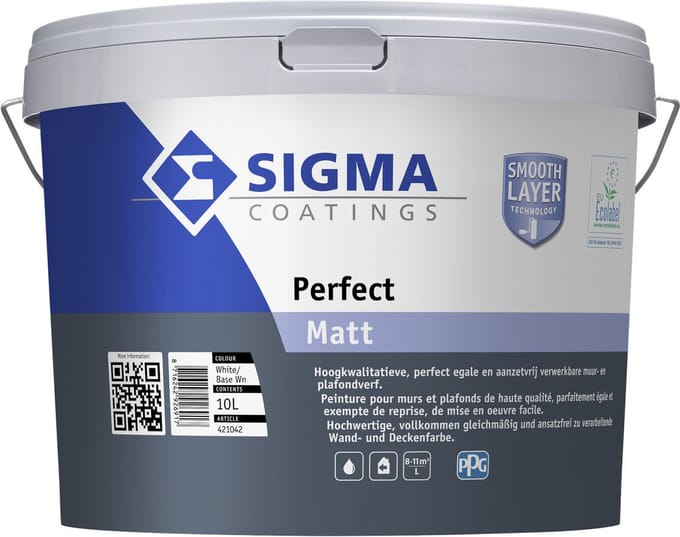 Sigma Perfect Matt – Muurverf Binnen – Wit/ Basis Wn – 10L – Extra Matte Afwerking