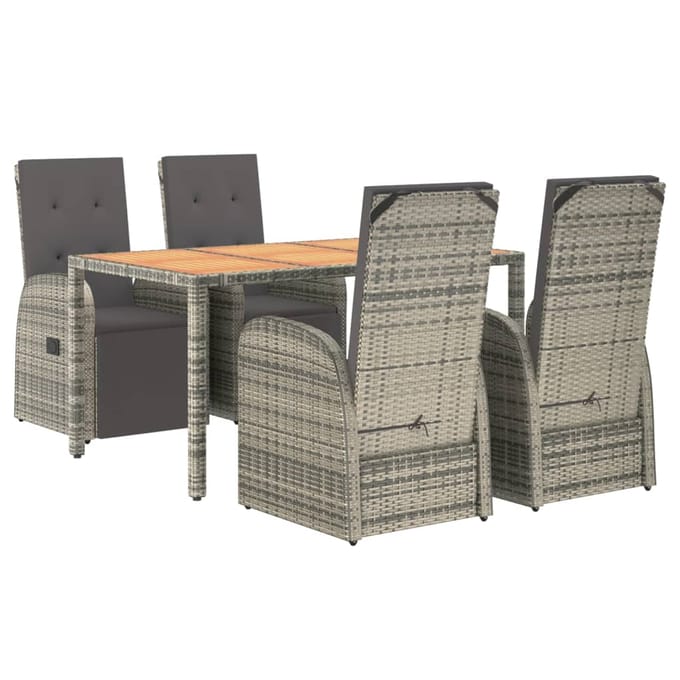 vidaXL - 5-delige - Tuinset - met - kussens - poly - rattan - grijs