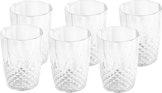 Drinkglazen - 24x stuks - kunststof - kristaleffect - 400 ml - luxe uitstraling