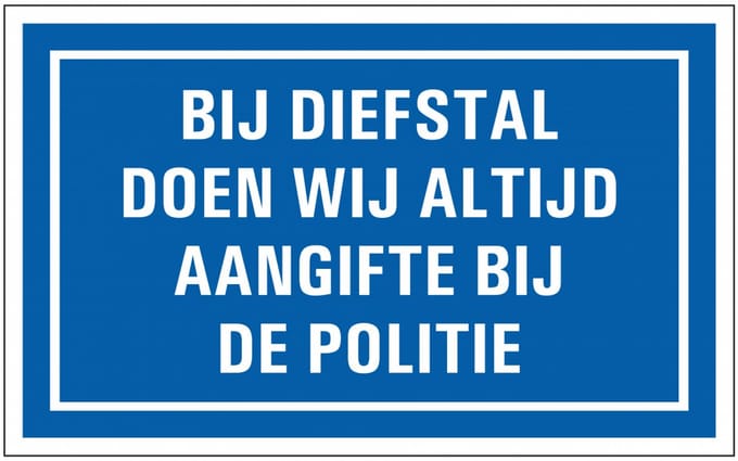 Aangifte bij politie bord, kunststof 320 x 200 mm
