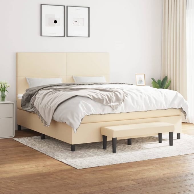 vidaXL - Boxspring - met - matras - stof - crèmekleurig - 160x200 - cm