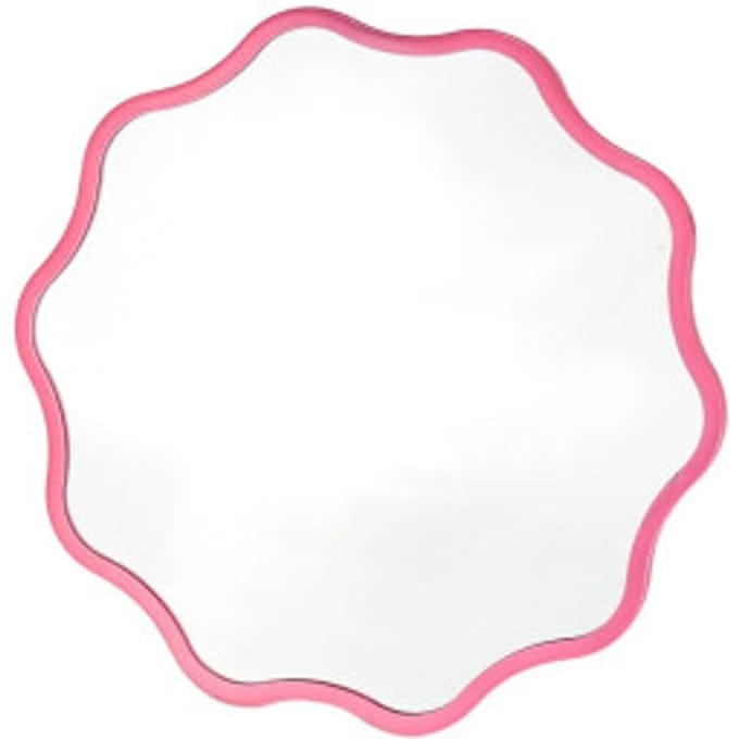 Housevitamin- Spiegel - Make up Spiegel- Golvend Rond - Metaal - Fluor Roze - 25x1x25cm
