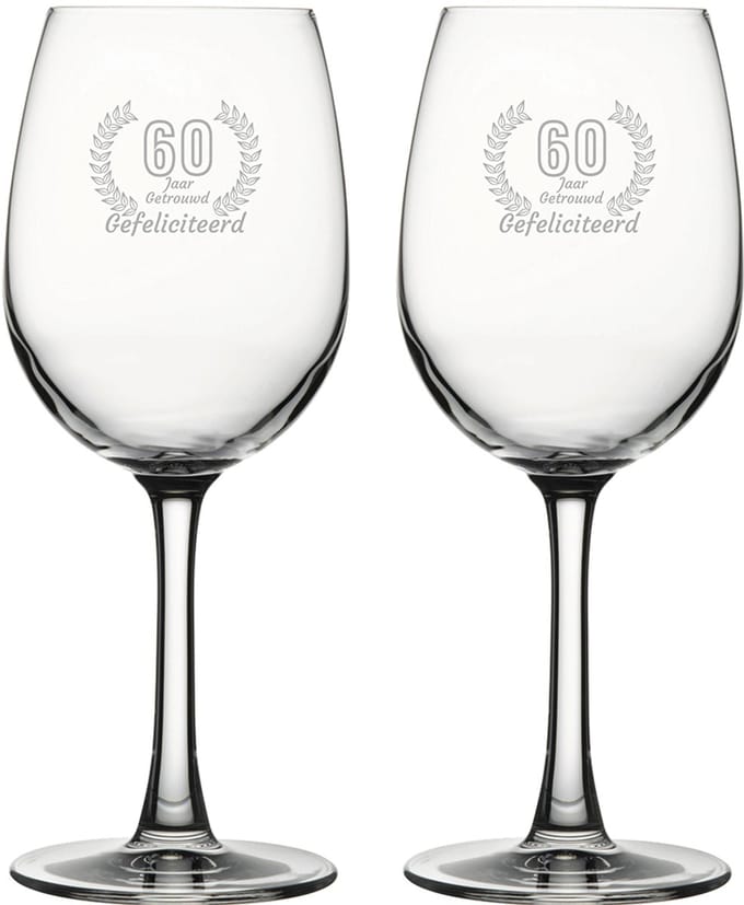 Gegraveerde set witte wijnglazen 36cl Gefeliciteerd 60 jaar getrouwd