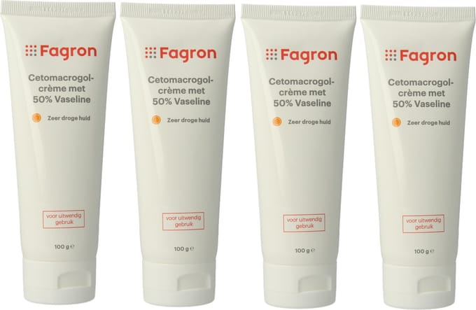 Fagron Cetomacrogolcrème met 50% vaseline - 4x100 ml voordeelverpakking