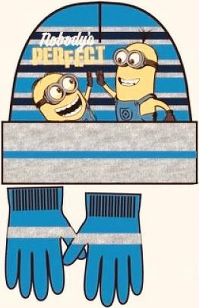 Minions set / winterset - Muts + Handschoenen - grijs/blauw - Maat 52 cm (± 3-6 jaar)