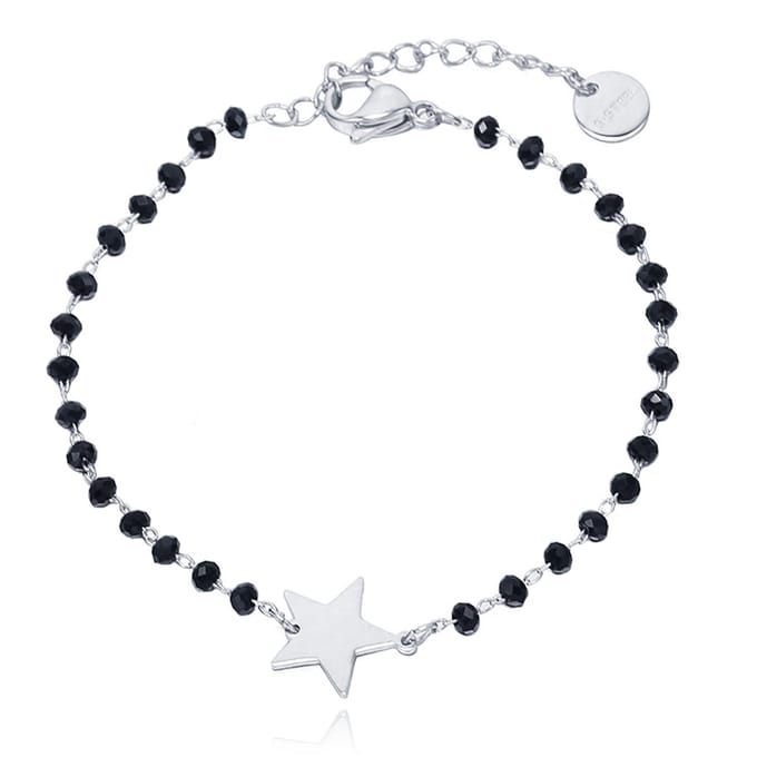 Cilla Armband Zwart Kristal en Ster - Zilver