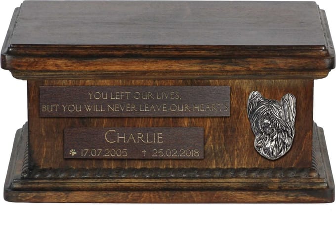 Persoonlijke houten urn voor Silky Terrier as met gravure