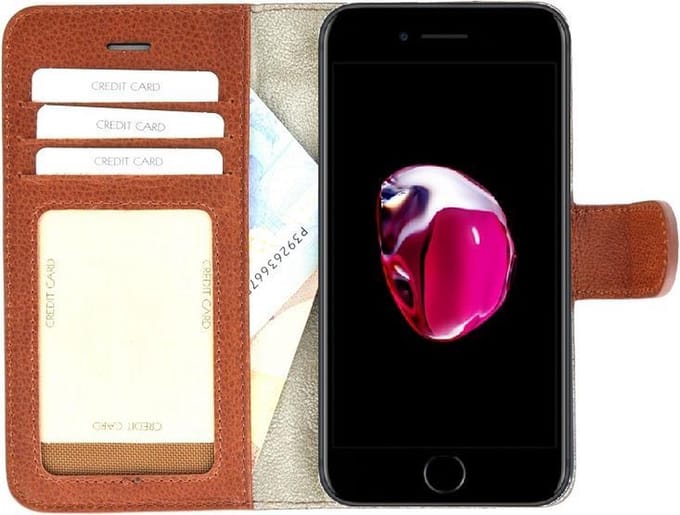 Apple iPhone 7 Plus Telefoonhoesje Echt Lederen Handmade Pearlycase Wallet Bookcase Bruin