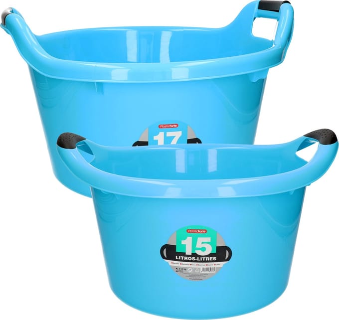 Afwasbak teil - set van 2 formaten - 15 en 17 liter - blauw - kunststof