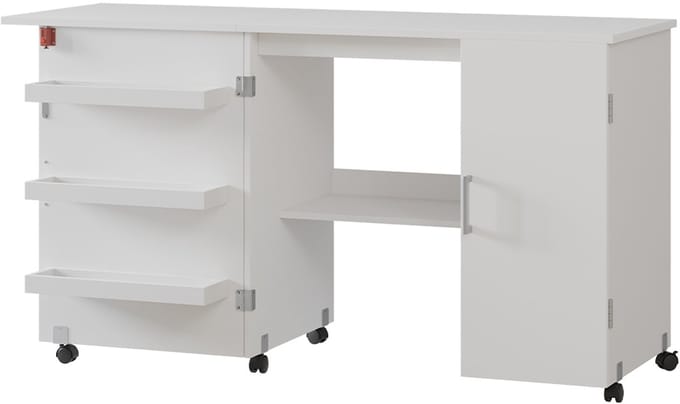 Vicco Carmen Naaitafel – 148 x 75 cm met 3 legplanken en kast Wit