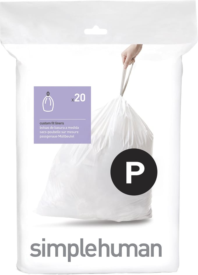Simplehuman Code P Afvalzakken - 60 liter - 20 stuks - met Trekband - Wit