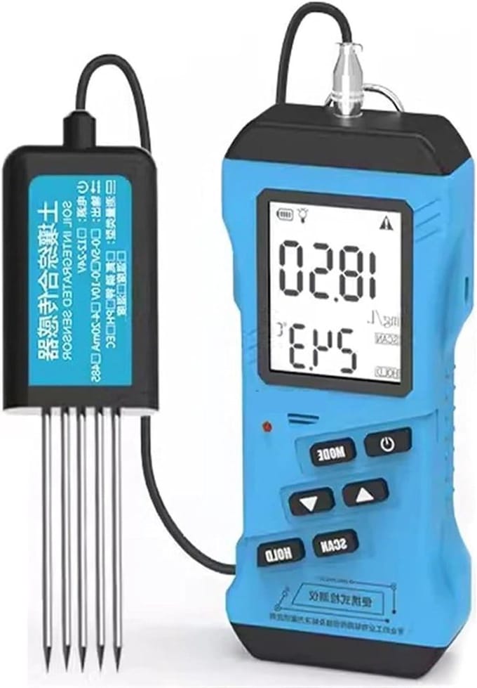 Bodemtester Meter - NPK pH Tester - Bodem Analyse - 7-in-1 Functies - Digitaal Display - Grijs