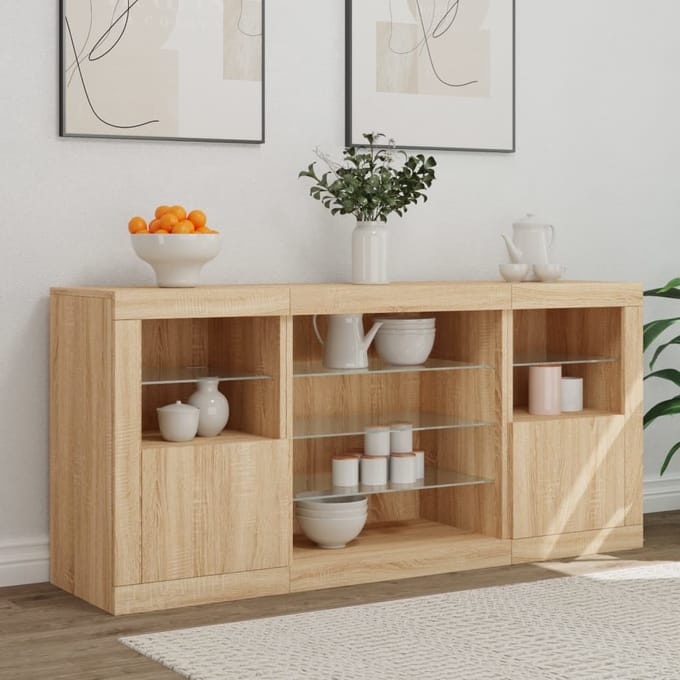 vidaXL - Dressoir - met - LED-verlichting - 142,5x37x67 - cm - sonoma - eikenkleurig