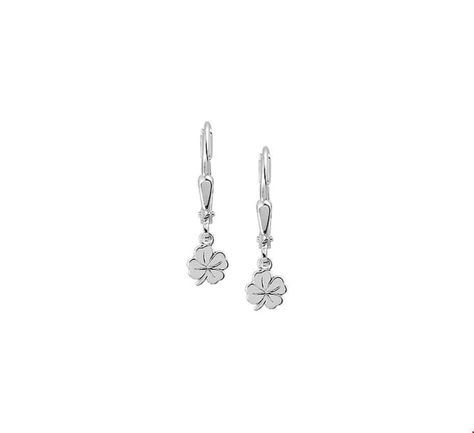 oorhangers klaver brisur haak zilver wit 1004207