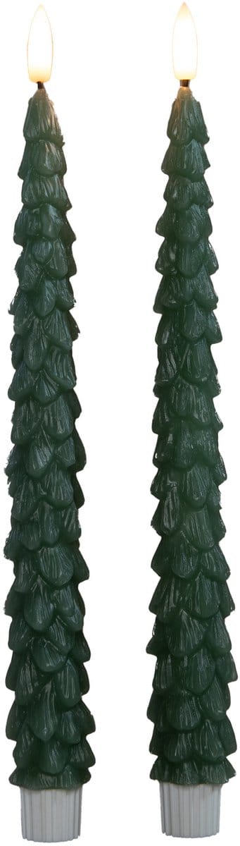 Anna's Collection LED kerstboom dinerkaarsen - 2x st - groen - 27 cm - met afstandsbediening