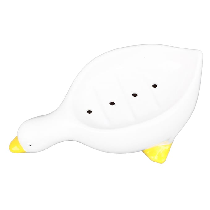 Eend Keramische Zeepbakje Schattige Eend Dier Vorm Zelfafwaterende Zeephouder met Afvoer voor Douche white