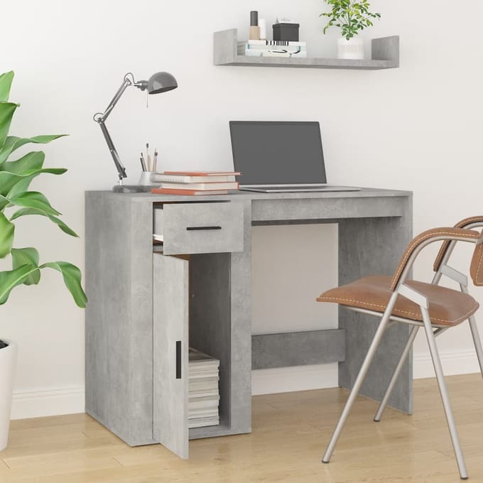 vidaXL - Bureau - 100x49x75 - cm - bewerkt - hout - betongrijs
