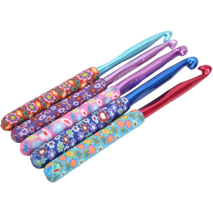 5 Pièces Crochets de Crochet Design Ergonomique Manche Doux Robuste Durable Brillant Identification Facile Aiguille de Crochet Largement Utilisée blue