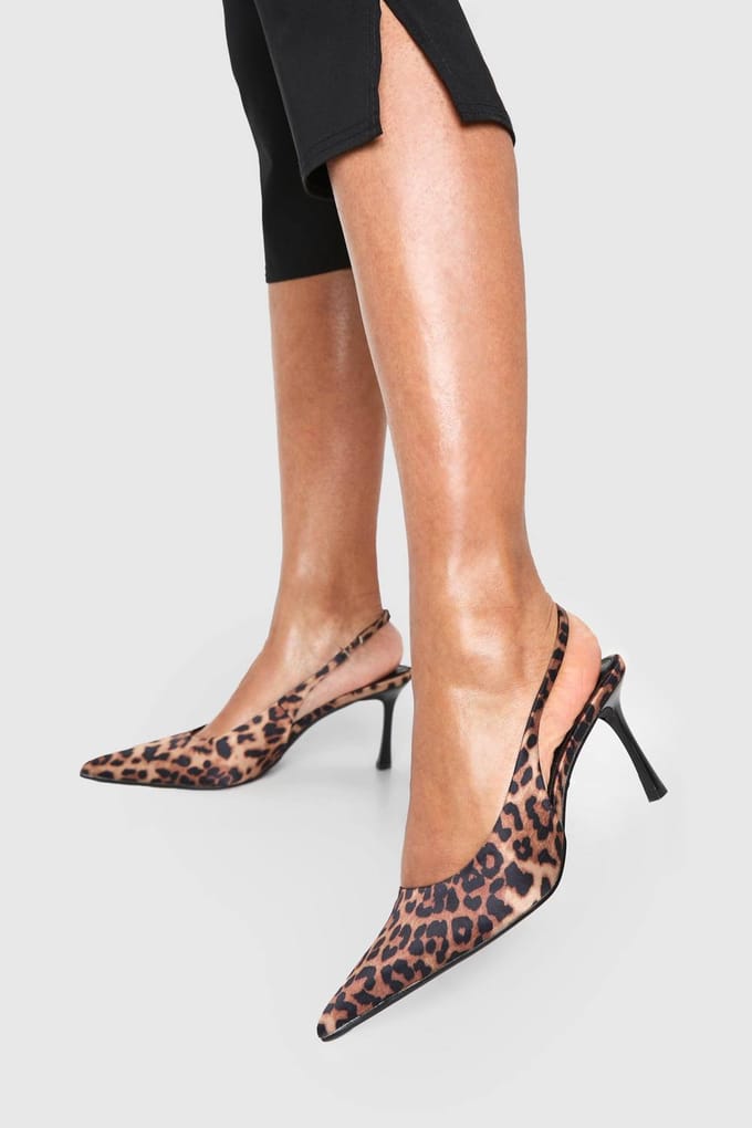 boohoo Dames Leopard Slingback Court Hakken | Maat: 3