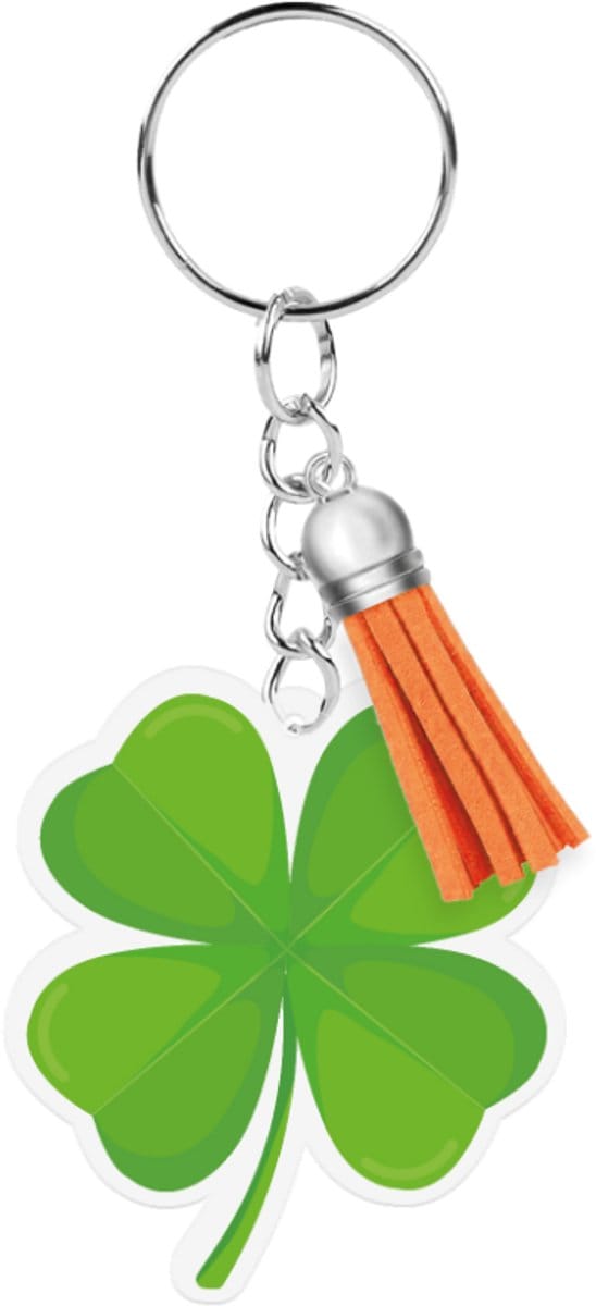 Sleutelhanger met kwastje | Acryl sleutelhanger - Klavertje 4