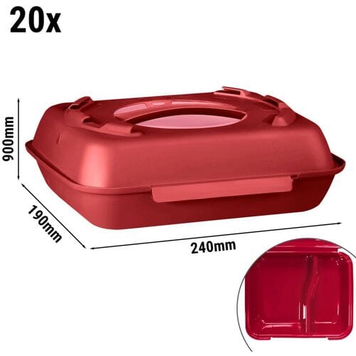GGM Gastro (20 Stück) Menüboxen - 600ml - Geteilt - Himbeerrot/Altrosa