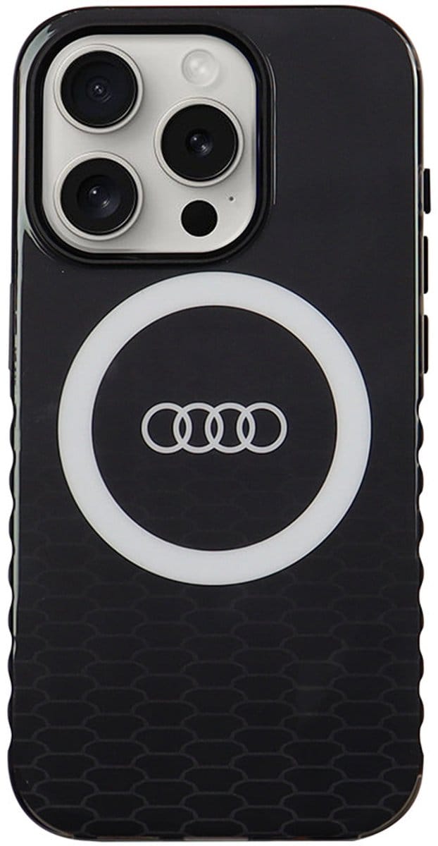 Audi Back Cover voor iPhone 15 Pro - MagSafe-compatibel - Stevige bescherming - Zwart