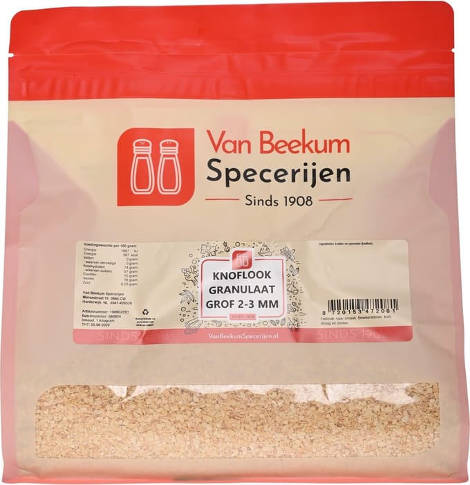 Van Beekum Specerijen - Knoflook Granulaat Grof 2-3 mm - 1 KG (hersluitbare stazak)