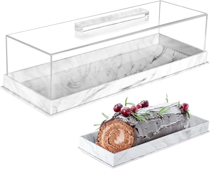 Bakkerijvitrine - Dessert display - Feestelijke presentatie - Marmerlook design - 395 cm lengte - Wit marmer
