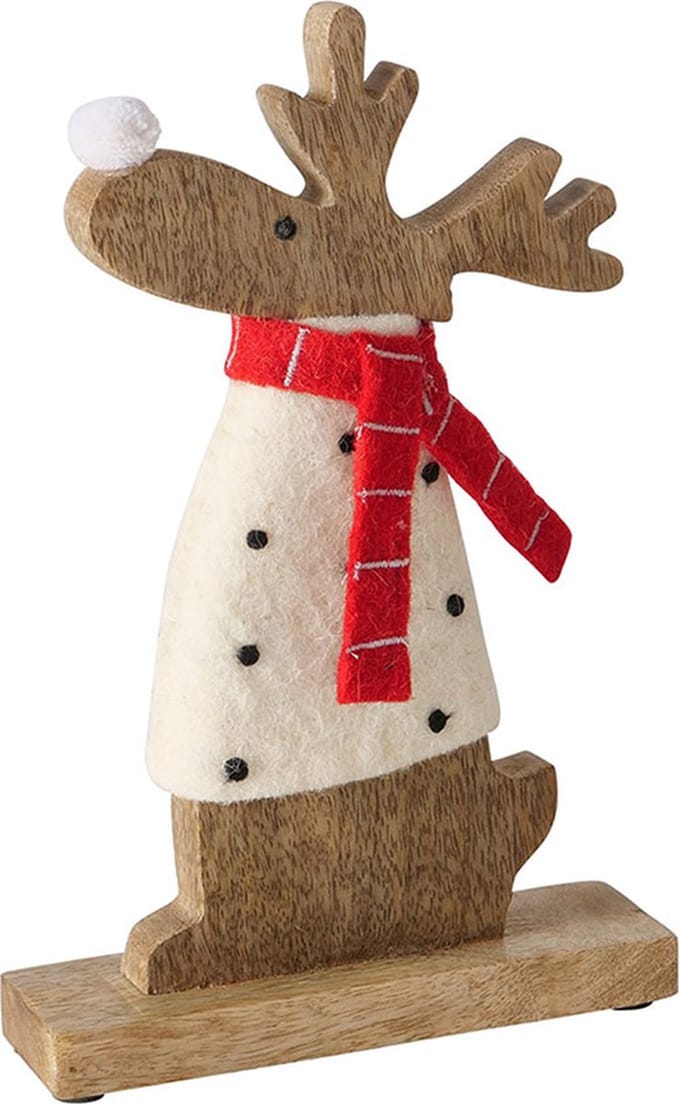 Houten rendier staand 25 cm hout / vilt