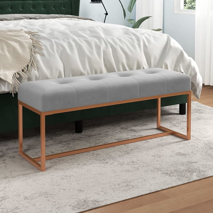 vidaXL - Bankje - 110x36x45 - cm - fluweel - grijs