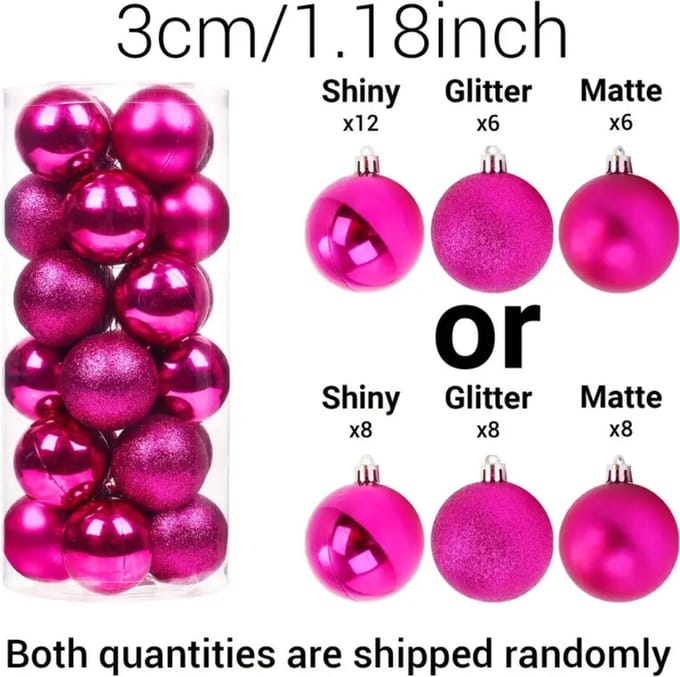 Nivard Kerstballen - Kerstversiering - Plastic - Rood Roze - 3 cm - 24 stuks