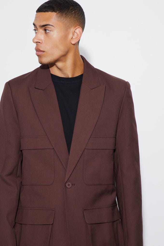 Relaxed Fit Cargo Blazer | Chocolate | Size 46