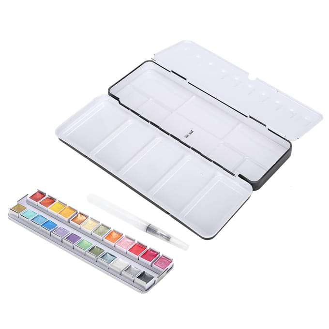 Parelmoerglans Aquarelverf Draagbare Heldere Kleur Aquarel Pigment Set met Doos24 Kleuren white