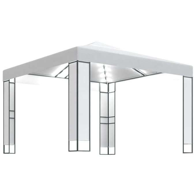 vidaXL - Prieel - met - dubbel - dak - en - LED-lichtslinger - 3x3 - m - wit
