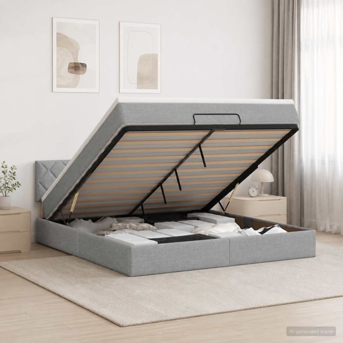 vidaXL - Ottoman - bed - met - matras - Lichtgrijs - 180 - x - 200 - cm - Stof
